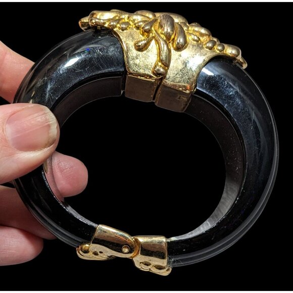 Vintage Inna Cytrine Paris Fleur Chrysanthemum Lucite And Metal Clamper Bracelet - Picture 3 of 10